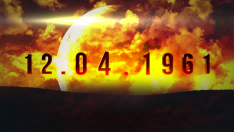 12.04.1961 con planetas y místicas nubes rojas en la galaxia
