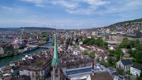 Scenic-drone-view-of-Predigerkirche-in-Zurich-Switzerland
