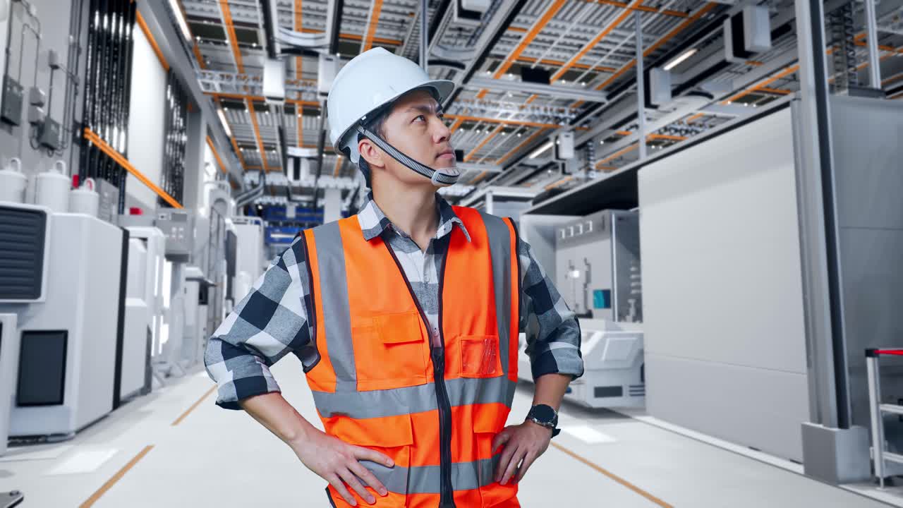 기계 를 점검 하는 공장 노동자