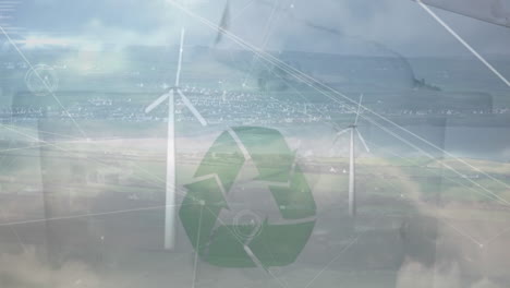 animación de la red de conexiones a través de molinos de viento.
