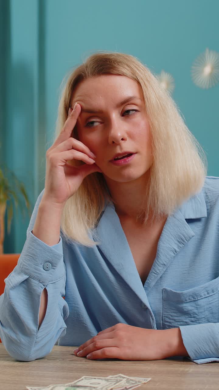 Woman counting cash insufficient amount of money financial crisis bankruptcy poverty destitution