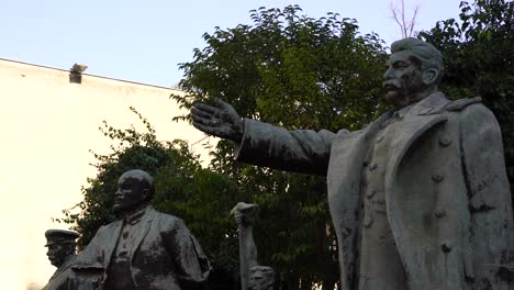 busts of dictators from communist soviet regime displaying on exhibition