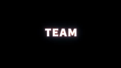 4k text reveal of the word "team" on a black background