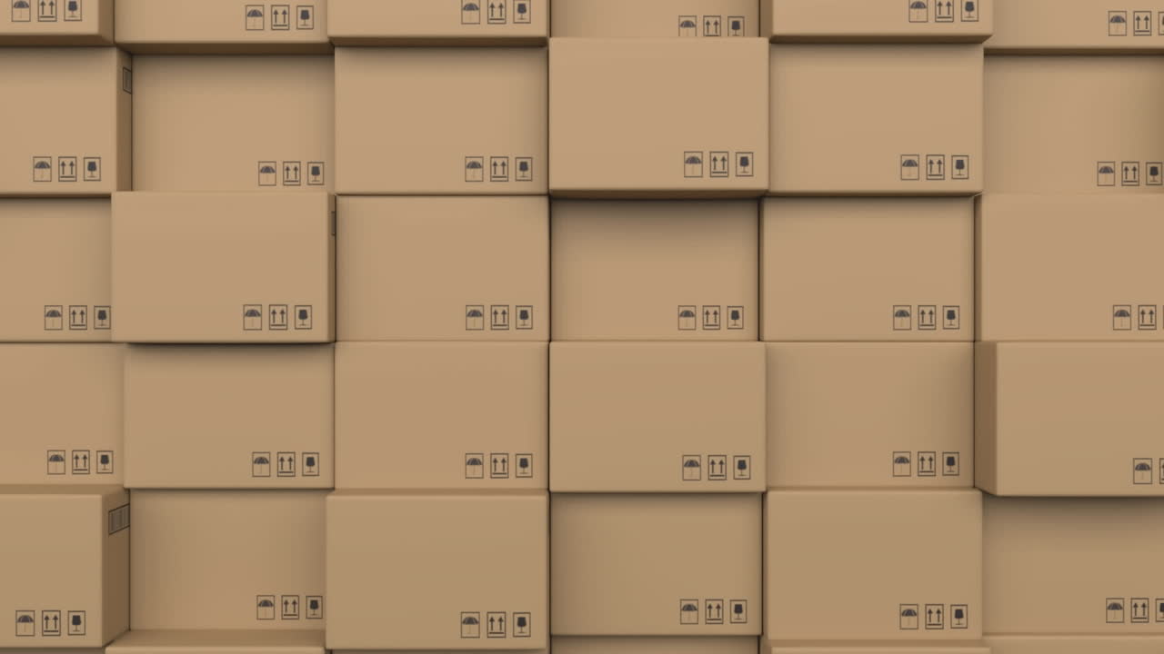 여러 개의 카드보드 상자가 쌓여 있는 애니메이션