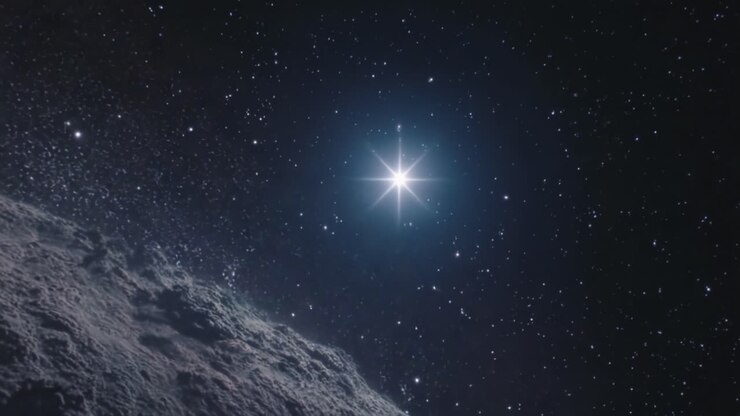 Un viaggio cosmico tra le stelle: esplora la bellezza maestosa dell'universo mentre una stella brillante risplende su un paesaggio celestiale