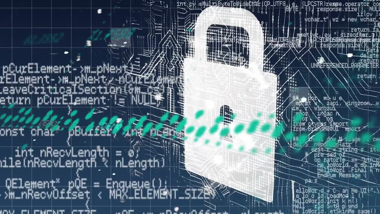 Animation of data processing over dark background