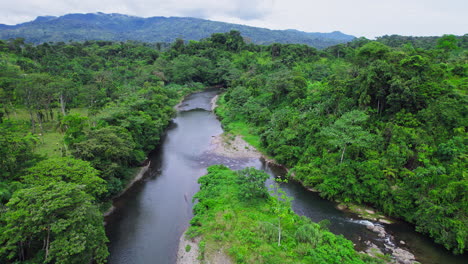 drone fly over caloveborita river in santa fe district in veraguas province, panama