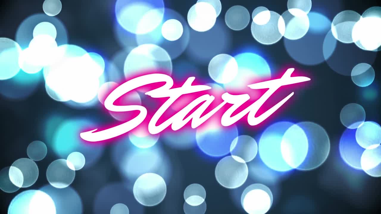 스포트 라이트 위의 시작 네온 텍스트의 애니메이션