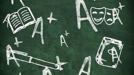 animación de iconos escolares sobre ecuaciones matemáticas