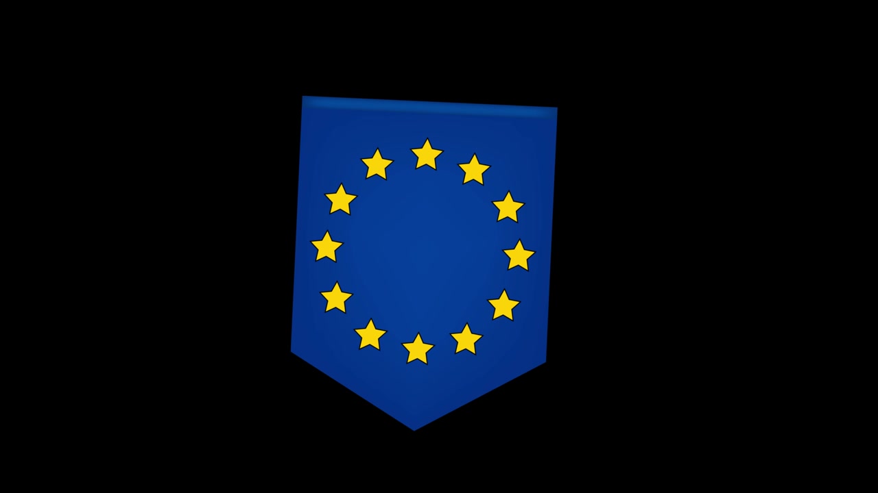 Bandiera dell'Unione Europea, colori ufficiali e proporzioni corrette. Illustrazione video 4k