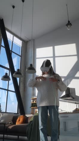 woman using vr headset in a modern home