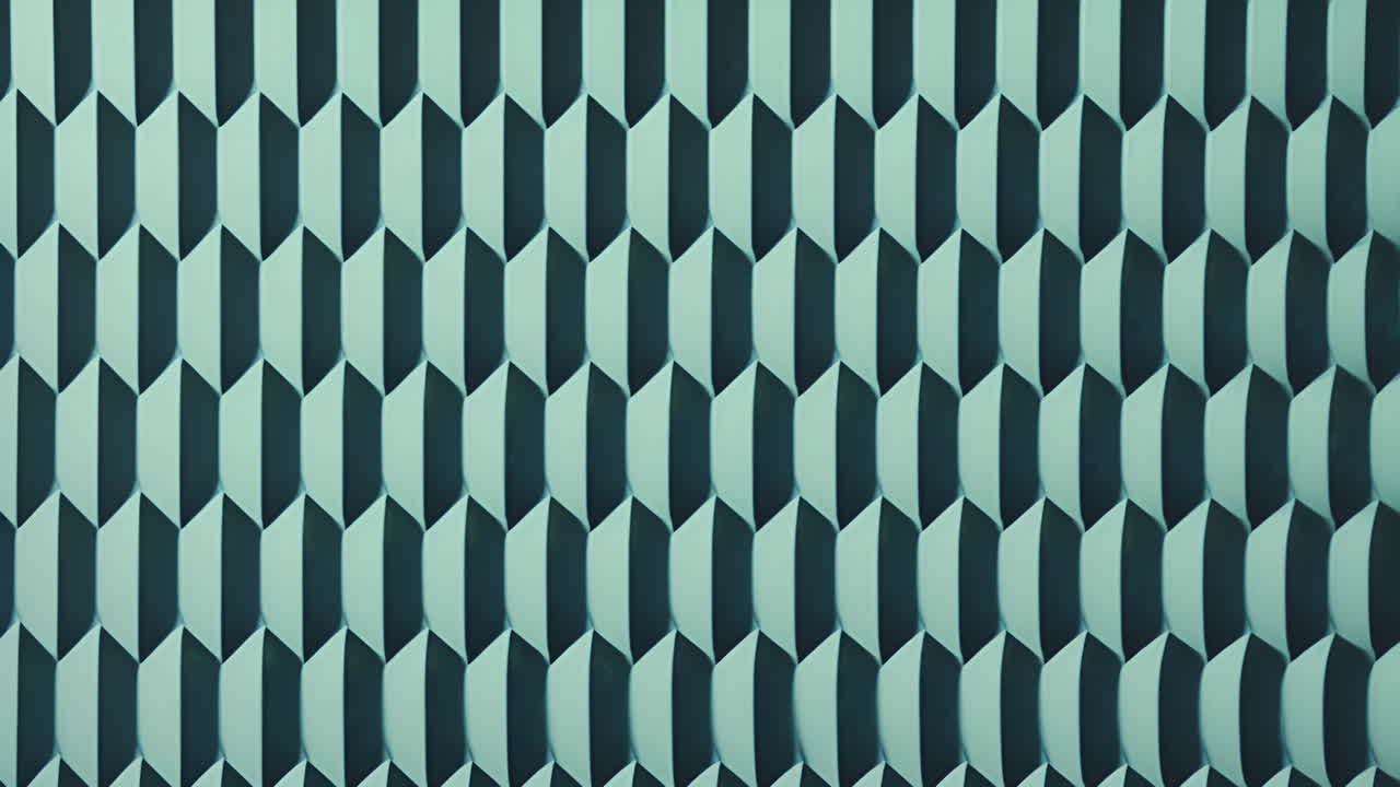 Geometric pattern animation with repeating teal shapes on dark background, copy space, looping , sea