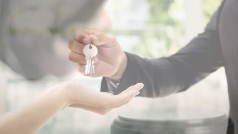 digital animation of real estate agent giving key to customer 4k