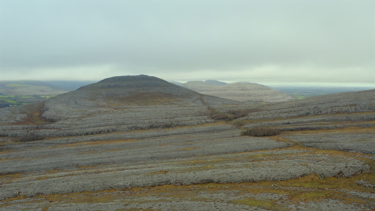 Aerial drone footage of Burren national park featuring iconic limestone hills. Glenquin, Kilnaboy