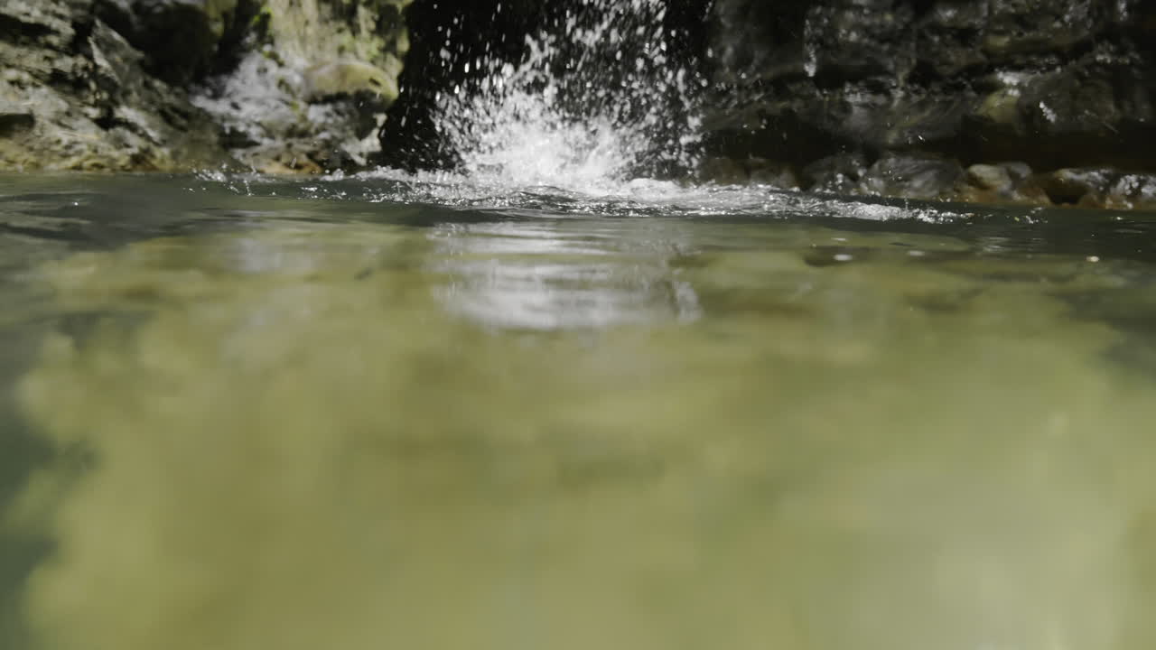 Person Jumping in a River Underwater