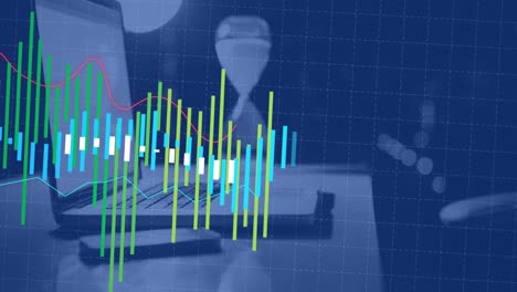 Animation-Der-Statistischen-Datenverarbeitung-Gegen-Laptop,-Smartphone-Und-Sanduhr-Auf-Dem-Schreibtisch