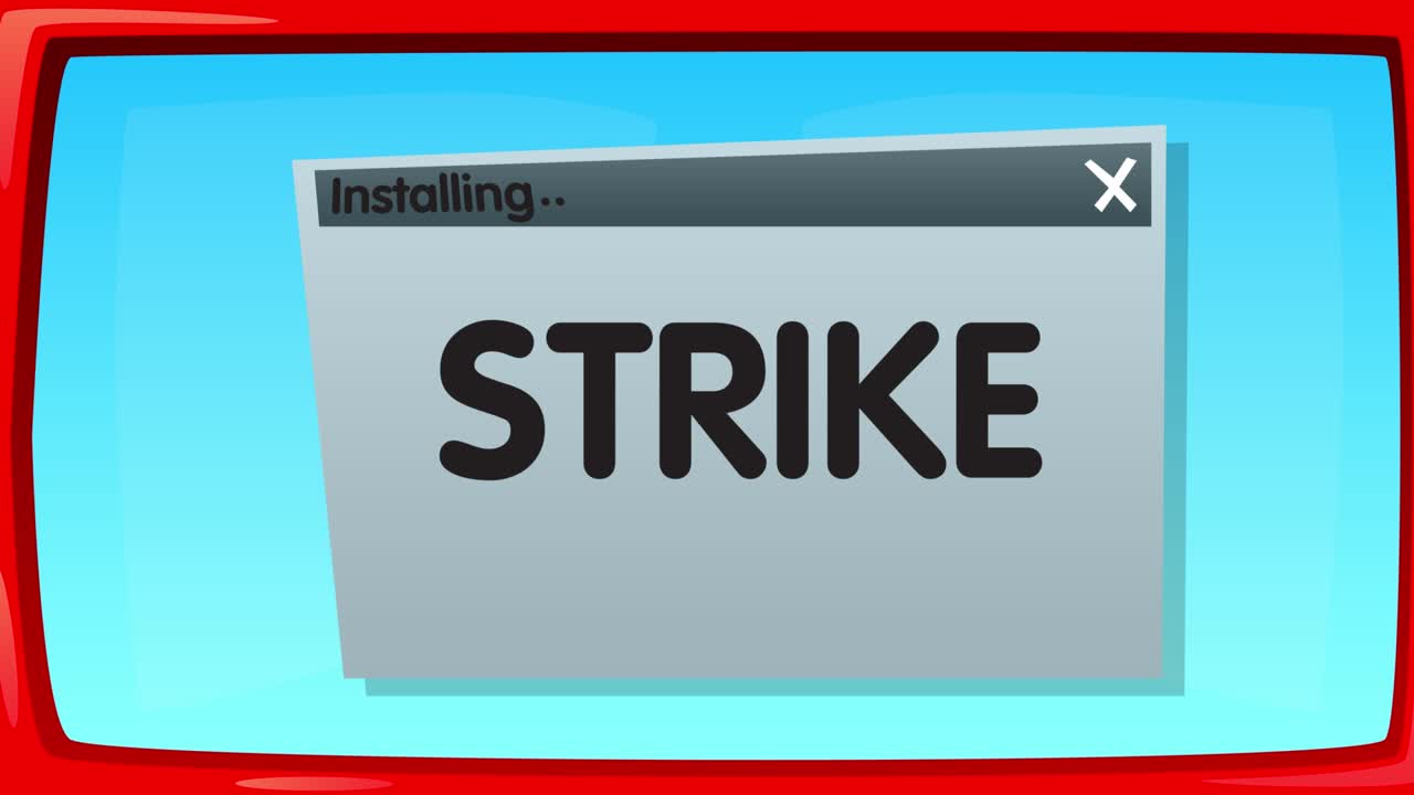 Abstract cartoon screen with the Strike word in an install window