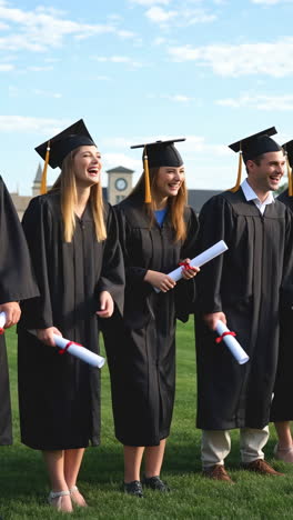 happy graduates celebrating with diplomas
