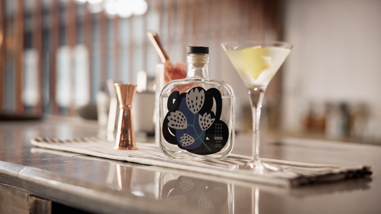 ginebra elegante y martini en un bar