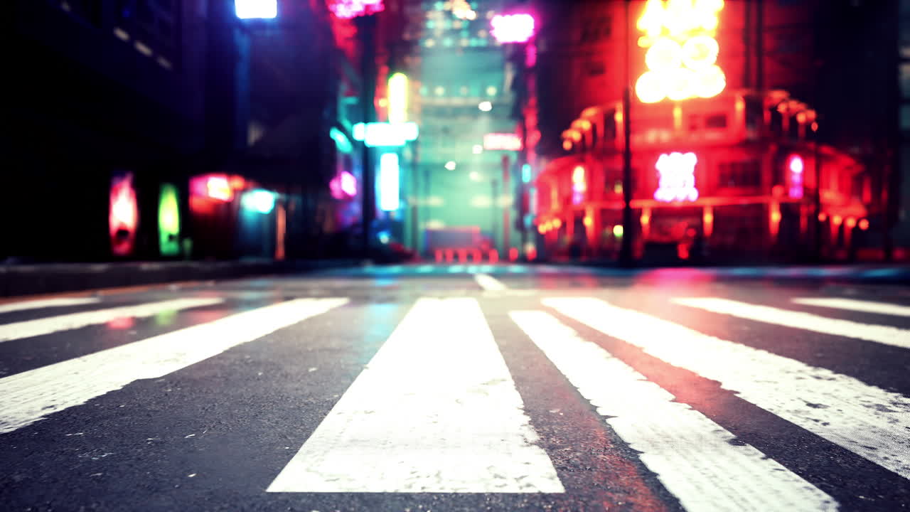 흐릿한 네온 불빛으로 밤 거리