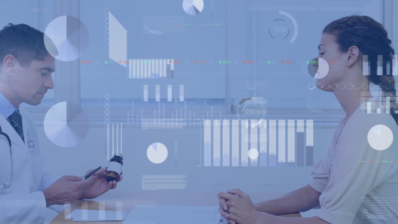 animación de escaneo de alcance y procesamiento de datos sobre diversos médicos y pacientes varones