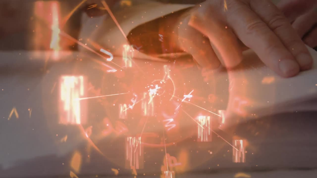 알파 ⁇  이 떠다니고 회전 하고 있는 것 은 브라이일 문자 로 책 을 읽고 있는 손 의 가까운 모습 을 반영 한다