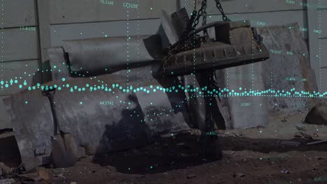 animación del procesamiento de datos a través de una grúa magnética que opera en un depósito de chatarra