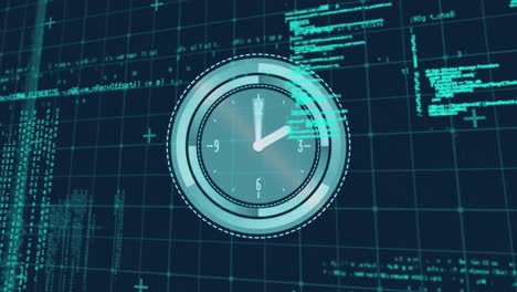 animation of data processing and clock moving fast over gird