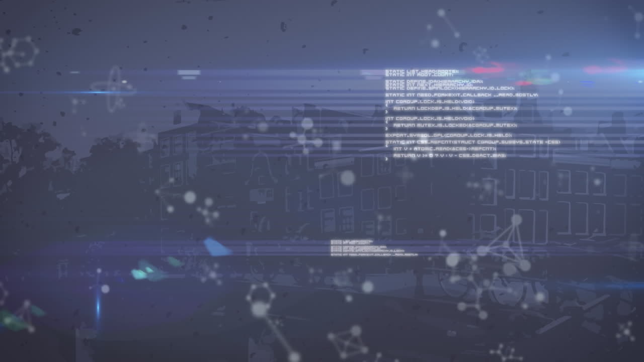 animación de moléculas girando y procesamiento de datos digitales