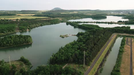 Flying-over-an-artificial-canal-and-natural-lakes