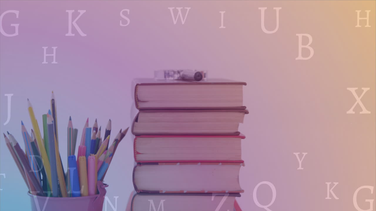 animación de artículos escolares y libros sobre cartas