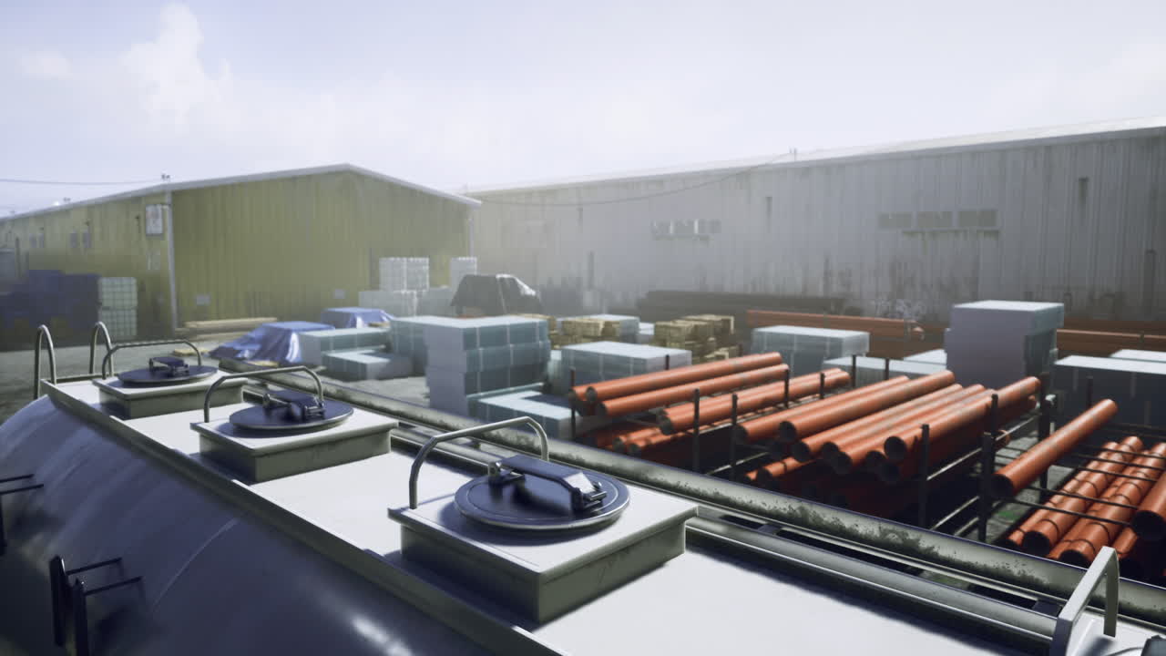 Construction site with materials and storage containers in daylight