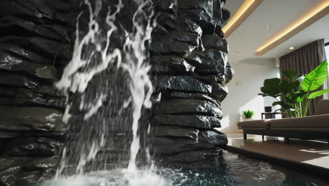 luxury home interior with waterfall feature