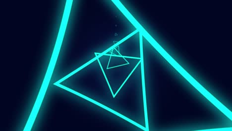fondo gráfico de movimiento abstracto bucle sin fin con animación de triángulo en la luz de neón del túnel futurista.
