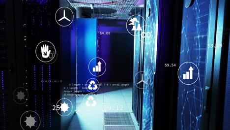 Animation of ecology icons over server room