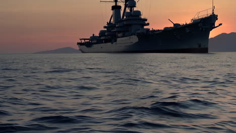 warship at sunset