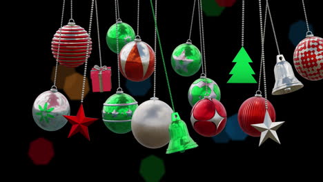 Animation-of-christmas-baubles-decorations-over-black-background