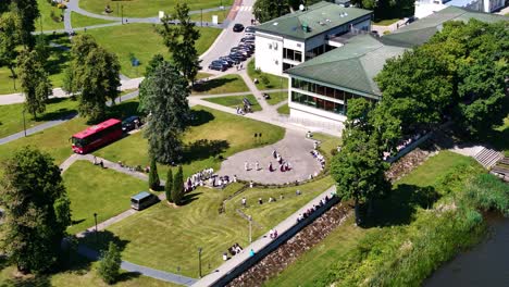 folk dance showcase in birstonas, aerial drone view