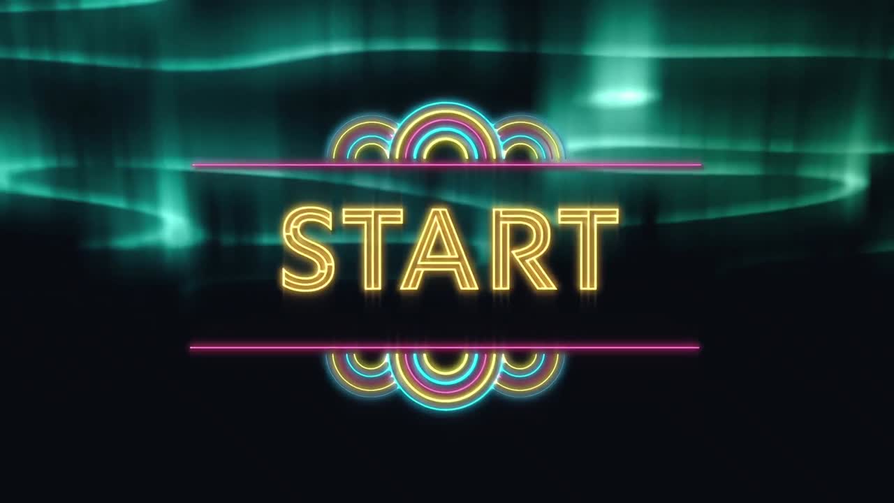 animación del texto de inicio sobre el cielo nocturno nublado y las luces del norte