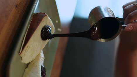 decadent chocolate drizzle on a classic dessert