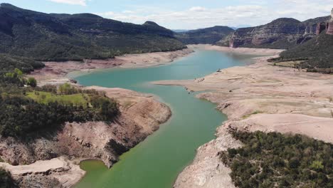 empty reservoir. aerial shot. drought. general view