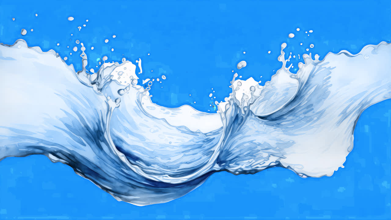 Dynamic splash of water animated overlay, transparent 4K video, alpha channel, ProRes 4444