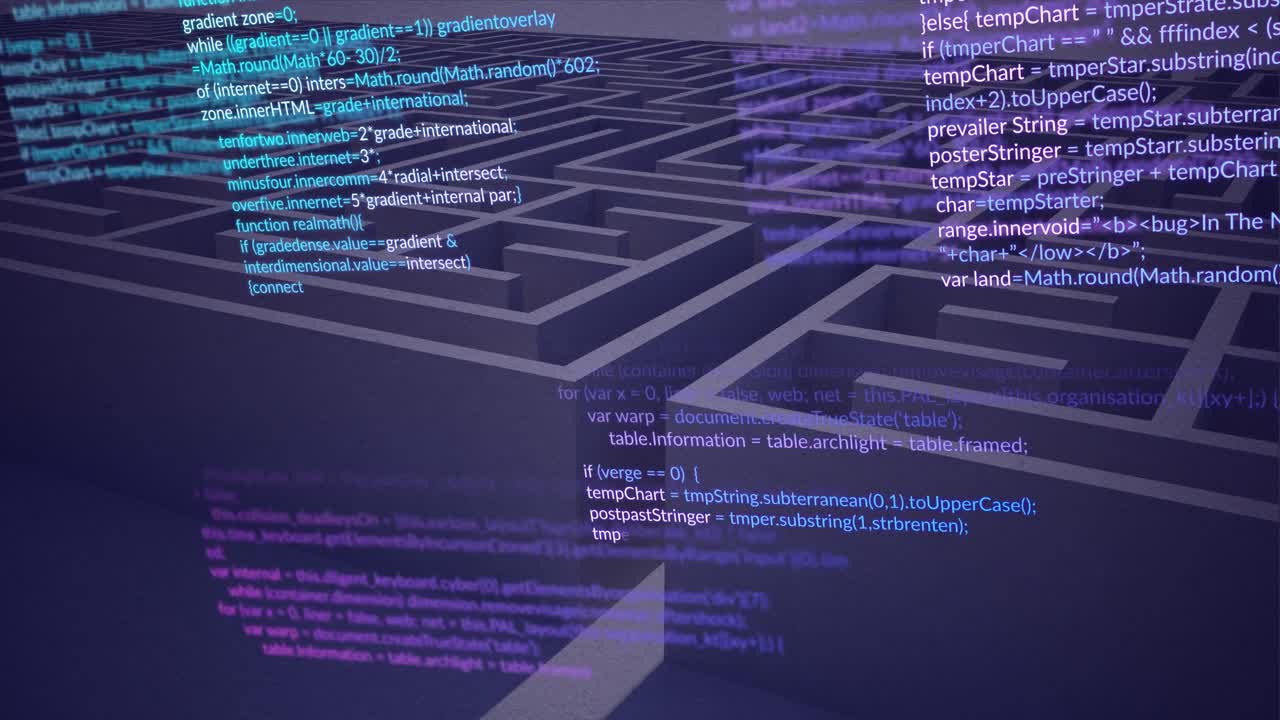 Animation of computer data processing over maze