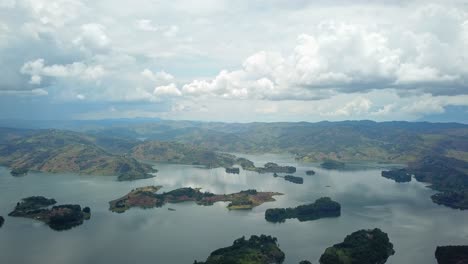 vista of small islands on the famous lake bunyonyi in south-western uganda, africa