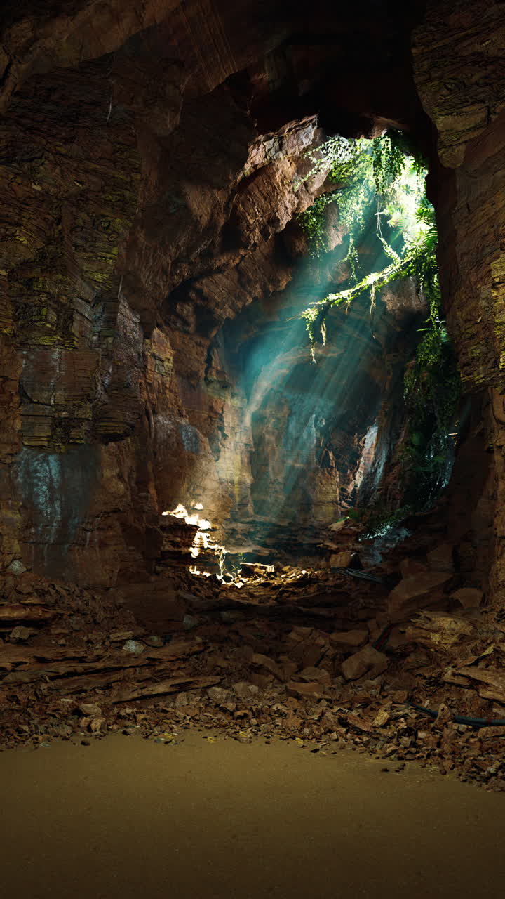 la luz del sol brillando a través de la entrada de una cueva