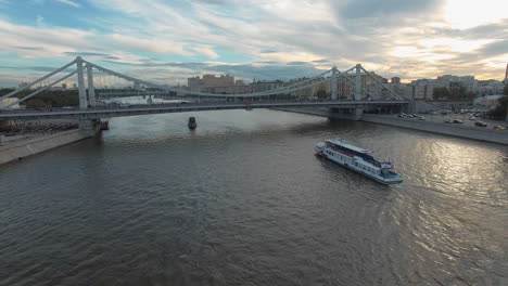 moscow aerial scene with crimean bridge over the river russia