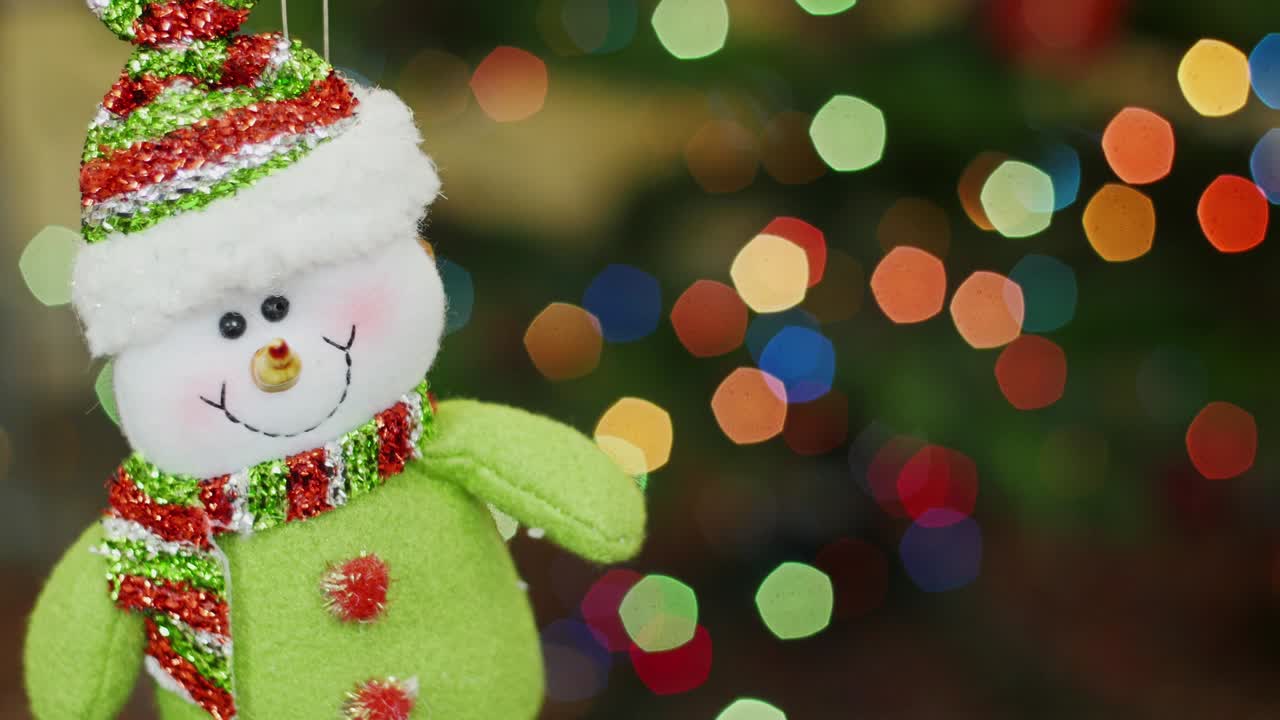 navidad hombre de nieve juguete sacude en bokeh. área de título