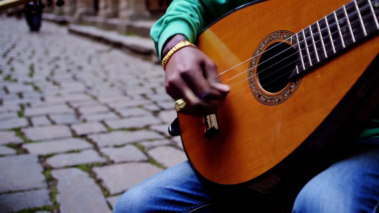 Street Musicians Playing Traditional Instruments in an Old City