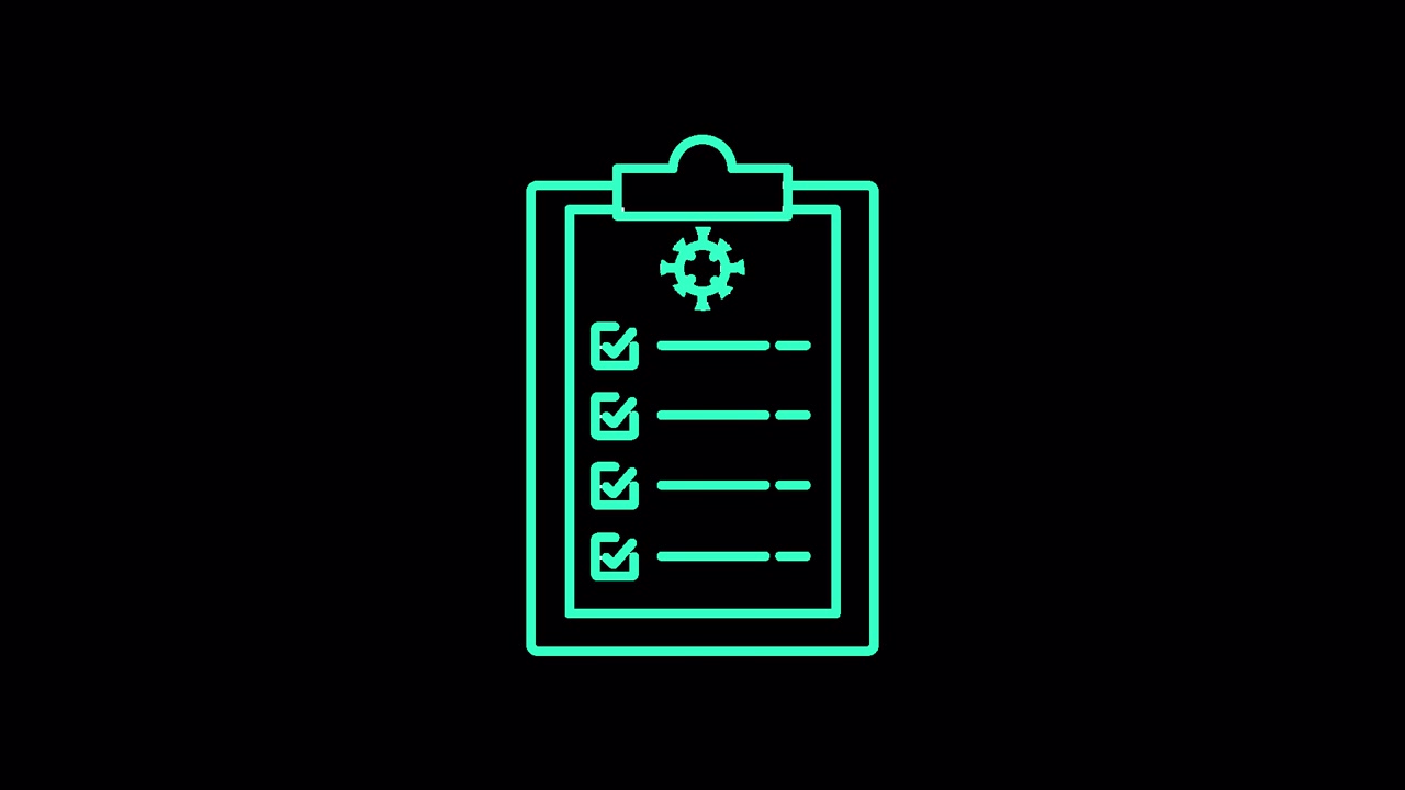 Portapapeles animado con icono de virus y lista de verificación