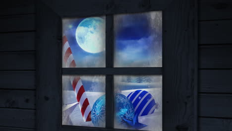 animación de la vista de la ventana y la decoración navideña